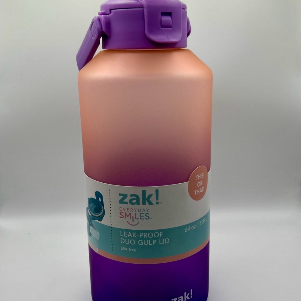 zak! Leak-Proof Duo Gulp Lid BPA-Free Water Bottle 64oz Pink Purple-NEW!